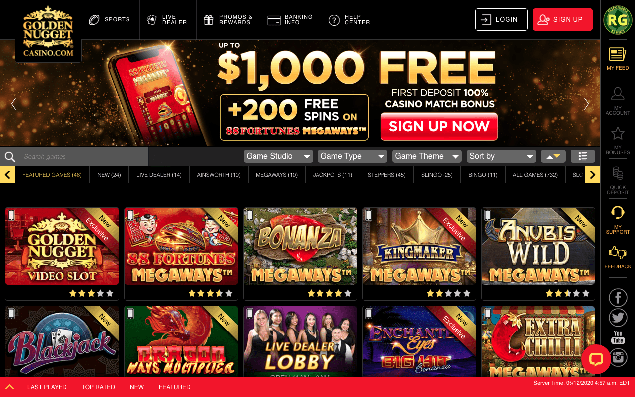 Golden Nugget Casino homepage