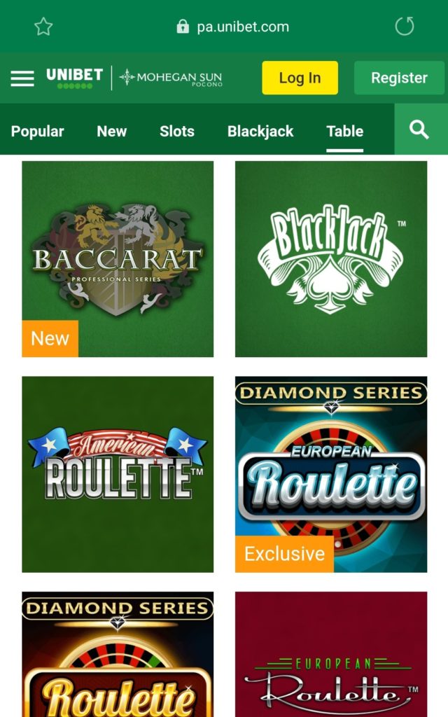 Unibet Casino PA mobile table games