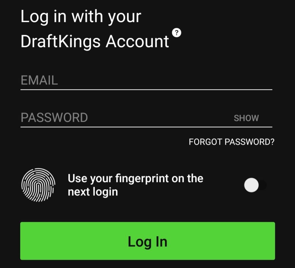 DraftKings fingerprint login.