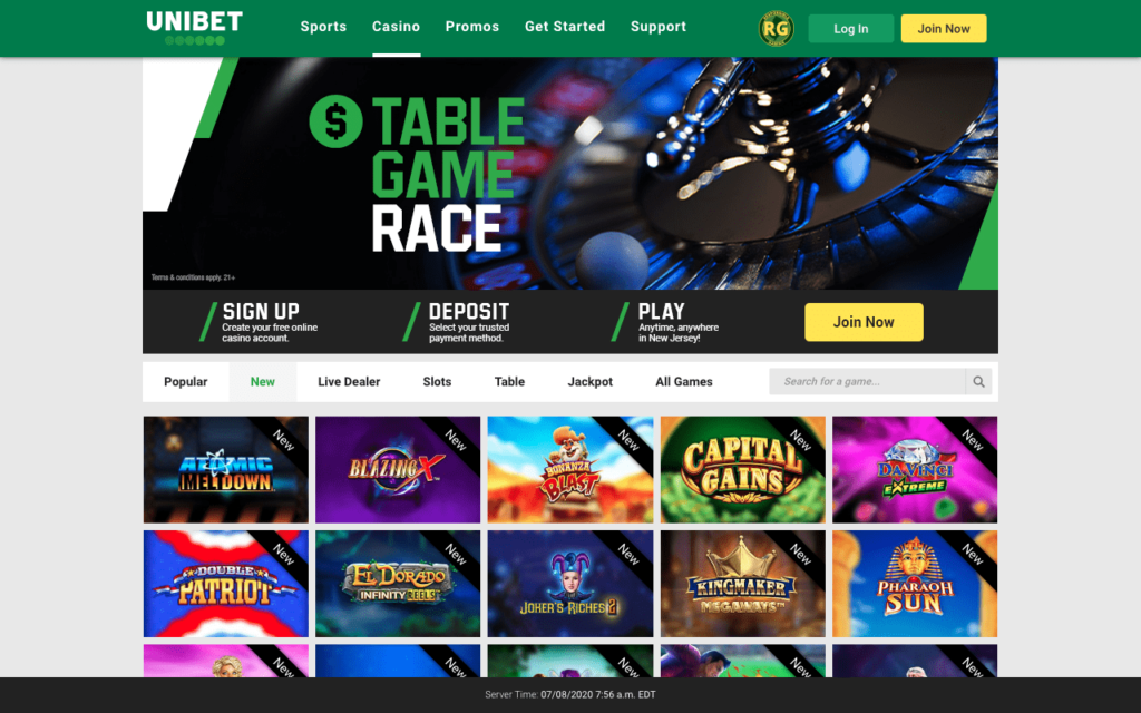 Unibet Casino NJ homepage