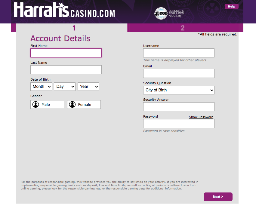 Harrah's Online Casino Signup