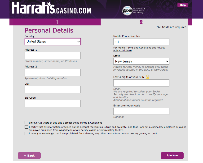 Harrah's Online Casino signup