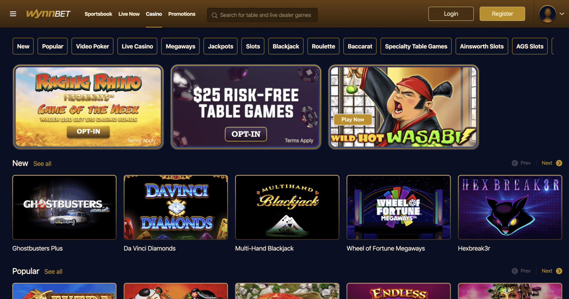 WynnBet Casino Homepage NJ
