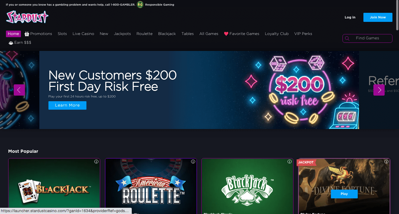 Stardust Casino Homepage