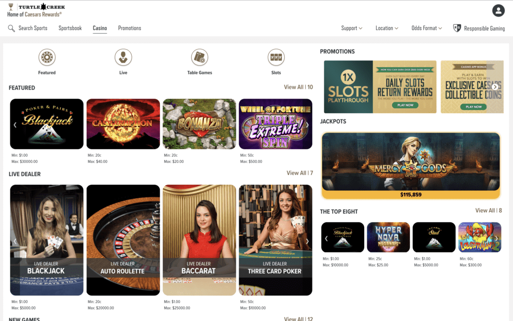 Caesars Casino homepage