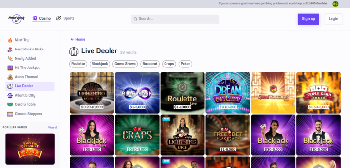 Hard Rock Bet Online Casino Live Dealer Games