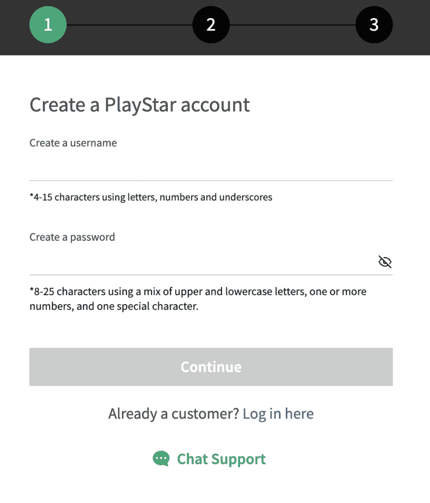 PlayStar Casino Sign Up Step 1