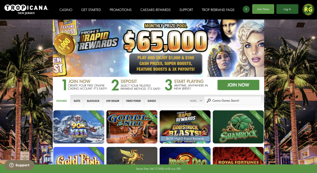 Tropicana Casino NJ Homepage