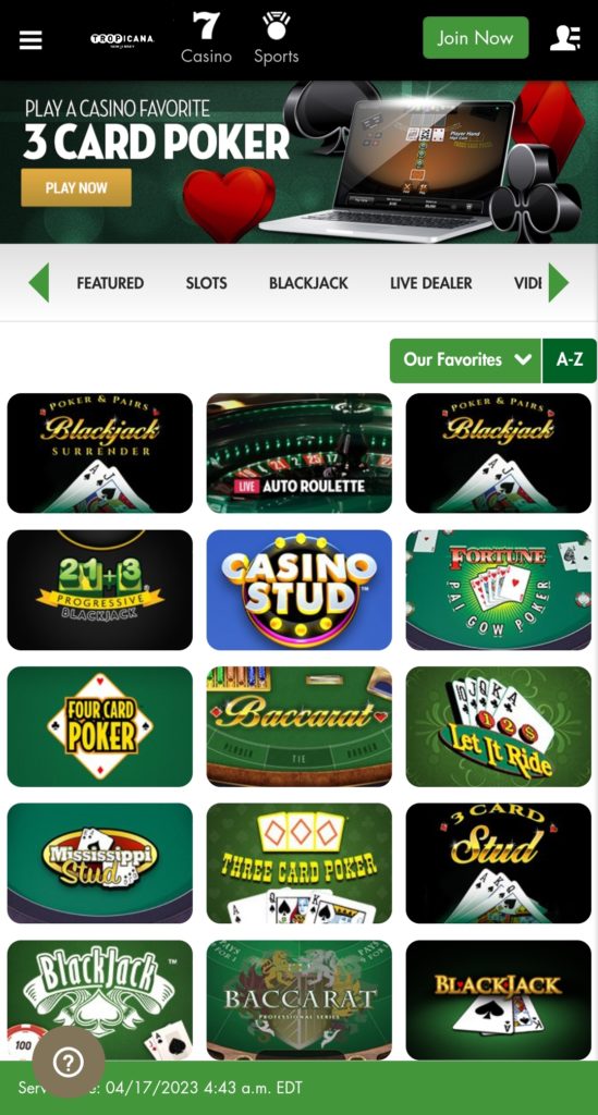 Tropicana Casino NJ Mobile Table Games