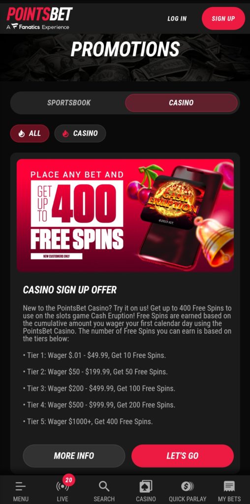 PointsBet Casino App Promotions