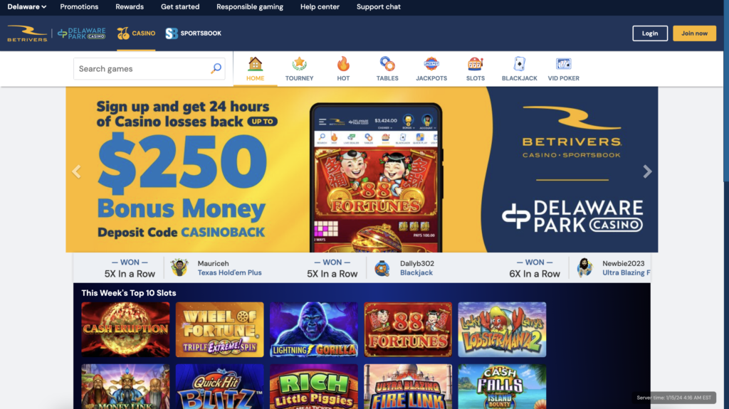 Delaware Park Casino Homepage